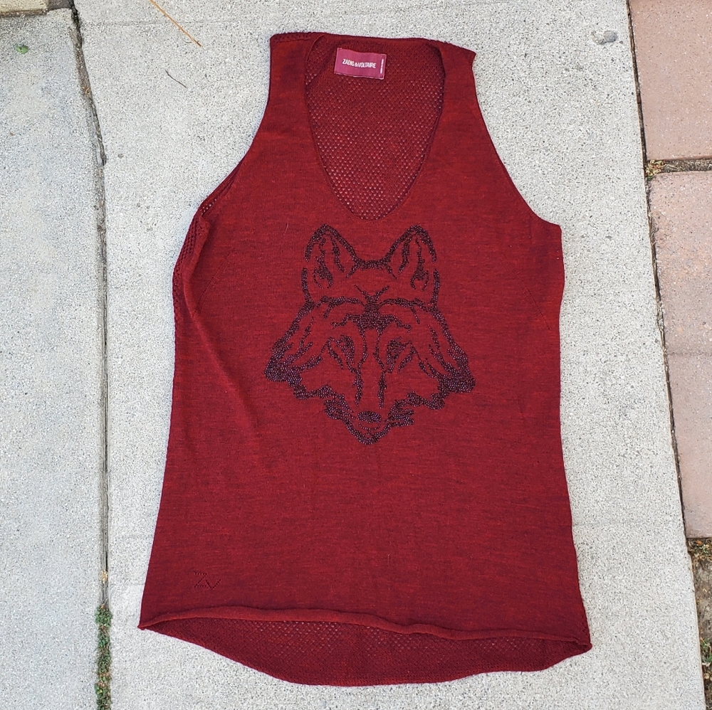 RARE Zadig & Voltaire Red Merino Wool Wolf Tank MD